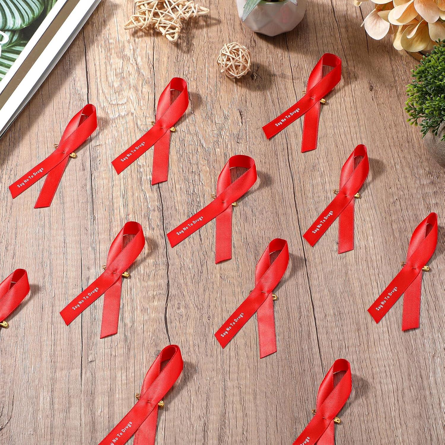 imageGeosar 50 Pcs Red Ribbon Pins AntiDrugs Awareness Say No to Drugs Red Ribbon with Safety Pins Public Campaign Party Favors Supplies