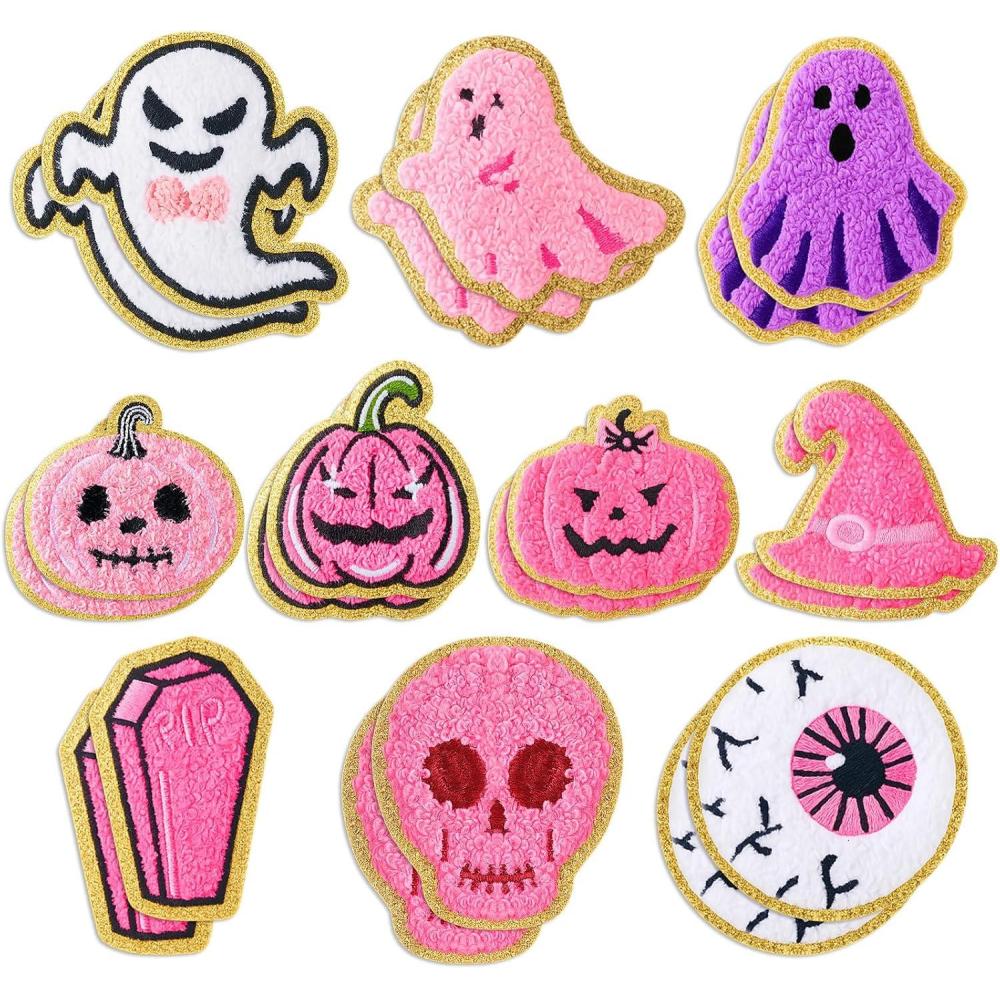 imageGeosar 20 Pcs Halloween Self Adhesive Patches Boo Cute Ghost Sew on Stickers Applique Washable for DIY Crafts T Shirt Clothing Jackets Backpacks Jeans Party Decorations Pink BooPink Halloween