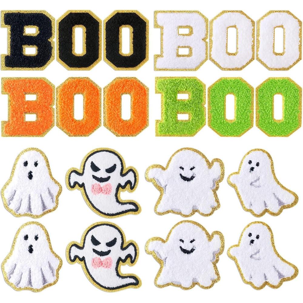 imageGeosar 20 Pcs Halloween Self Adhesive Patches Boo Cute Ghost Sew on Stickers Applique Washable for DIY Crafts T Shirt Clothing Jackets Backpacks Jeans Party Decorations Pink BooHalloween Boo