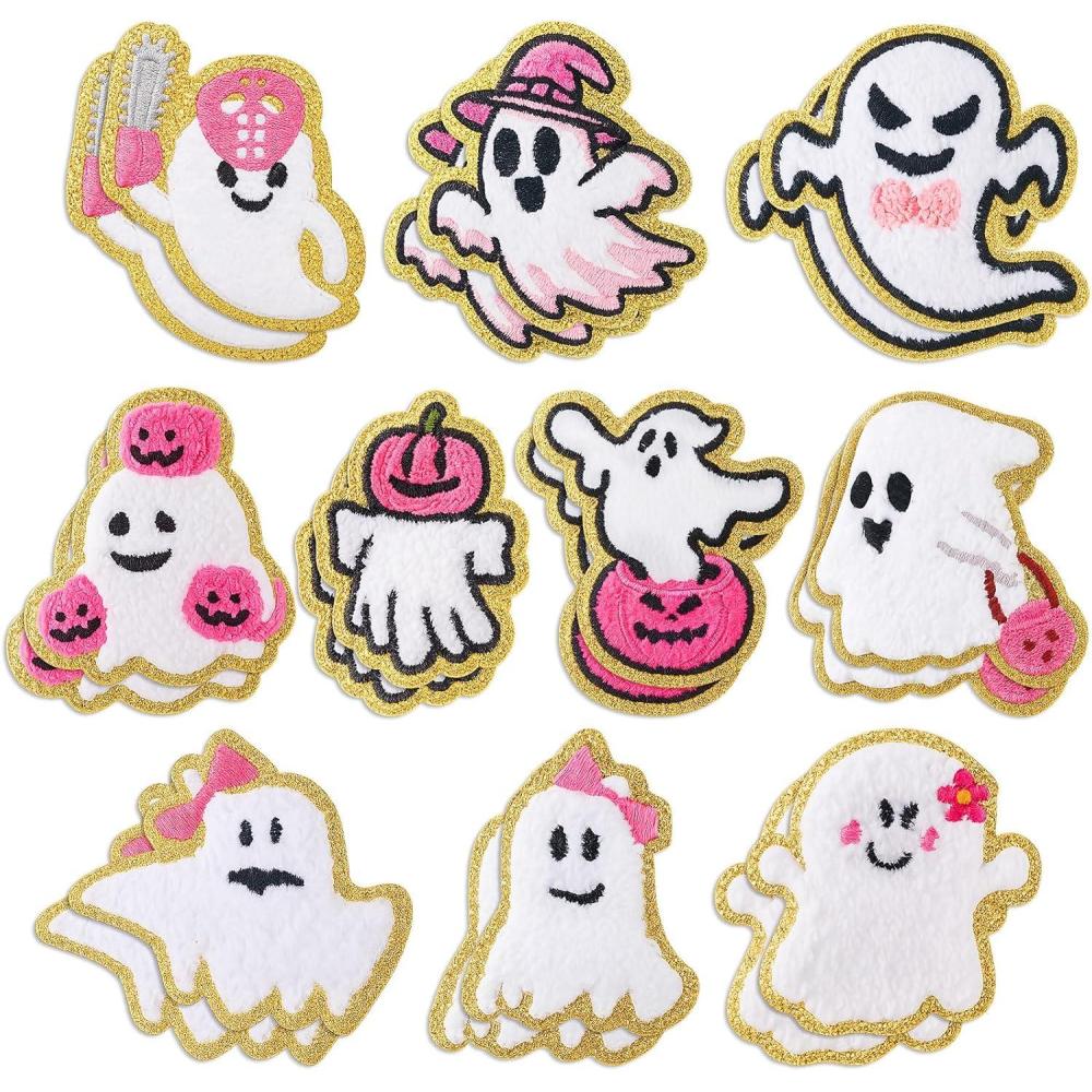 imageGeosar 20 Pcs Halloween Self Adhesive Patches Boo Cute Ghost Sew on Stickers Applique Washable for DIY Crafts T Shirt Clothing Jackets Backpacks Jeans Party Decorations Pink BooPink Ghost