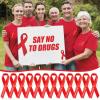 imageGeosar 50 Pcs Red Ribbon Pins AntiDrugs Awareness Say No to Drugs Red Ribbon with Safety Pins Public Campaign Party Favors Supplies
