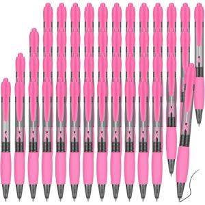 imageGeosar 48 Pcs Breast Cancer Awareness Ribbon Pen Bulk Pink Gel Retractable Black Ink Fine Point Pen for Girls Women Breast Cancer Mental Health Ovarian Cervical48