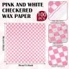 imageGeosar 100 Pcs Gingham Party Supply Disposable Paper Food Tray Bulk Disposable Food Boat with Checkered Wax Paper Sheet Checkered Wrapping Supply for Carnival Picnic Birthday Party Orange BlackPink White