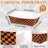 imageGeosar 100 Pcs Gingham Party Supply Disposable Paper Food Tray Bulk Disposable Food Boat with Checkered Wax Paper Sheet Checkered Wrapping Supply for Carnival Picnic Birthday Party Orange BlackOrange Black