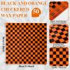 imageGeosar 100 Pcs Gingham Party Supply Disposable Paper Food Tray Bulk Disposable Food Boat with Checkered Wax Paper Sheet Checkered Wrapping Supply for Carnival Picnic Birthday Party Orange BlackOrange Black