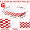 imageGeosar 100 Pcs Gingham Party Supply Disposable Paper Food Tray Bulk Disposable Food Boat with Checkered Wax Paper Sheet Checkered Wrapping Supply for Carnival Picnic Birthday Party Orange BlackRed