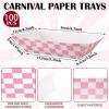 imageGeosar 100 Pcs Gingham Party Supply Disposable Paper Food Tray Bulk Disposable Food Boat with Checkered Wax Paper Sheet Checkered Wrapping Supply for Carnival Picnic Birthday Party Orange BlackPink White