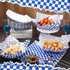 imageGeosar 100 Pcs Gingham Party Supply Disposable Paper Food Tray Bulk Disposable Food Boat with Checkered Wax Paper Sheet Checkered Wrapping Supply for Carnival Picnic Birthday Party Orange BlackBlue