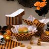 imageGeosar 100 Pcs Gingham Party Supply Disposable Paper Food Tray Bulk Disposable Food Boat with Checkered Wax Paper Sheet Checkered Wrapping Supply for Carnival Picnic Birthday Party Orange BlackOrange Black
