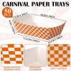 imageGeosar 100 Pcs Gingham Party Supply Disposable Paper Food Tray Bulk Disposable Food Boat with Checkered Wax Paper Sheet Checkered Wrapping Supply for Carnival Picnic Birthday Party Orange BlackOrange