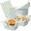 imageGeosar 100 Pcs Gingham Party Supply Disposable Paper Food Tray Bulk Disposable Food Boat with Checkered Wax Paper Sheet Checkered Wrapping Supply for Carnival Picnic Birthday Party Orange BlackSage Green