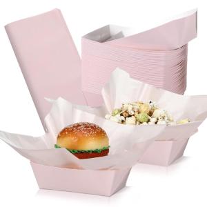 imageGeosar 100 Pcs Gingham Party Supply Disposable Paper Food Tray Bulk Disposable Food Boat with Checkered Wax Paper Sheet Checkered Wrapping Supply for Carnival Picnic Birthday Party Orange BlackLight Pink