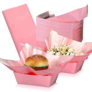 imageGeosar 100 Pcs Gingham Party Supply Disposable Paper Food Tray Bulk Disposable Food Boat with Checkered Wax Paper Sheet Checkered Wrapping Supply for Carnival Picnic Birthday Party Orange BlackPink
