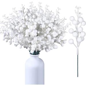imageGeosar 36 Pcs Christmas Glittered Berries Stems 79 Inch Artificial Berries Sprays Branches Floral Pick for Christmas Tree Ornament DIY Xmas Wreath Crafts Home DecorTurquoisePure ColorWhite