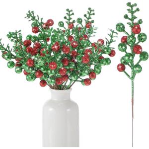 imageGeosar 36 Pcs Christmas Glittered Berries Stems 79 Inch Artificial Berries Sprays Branches Floral Pick for Christmas Tree Ornament DIY Xmas Wreath Crafts Home DecorTurquoisePure ColorRed  Green