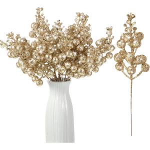 imageGeosar 36 Pcs Christmas Glittered Berries Stems 79 Inch Artificial Berries Sprays Branches Floral Pick for Christmas Tree Ornament DIY Xmas Wreath Crafts Home DecorTurquoisePure ColorChampagne