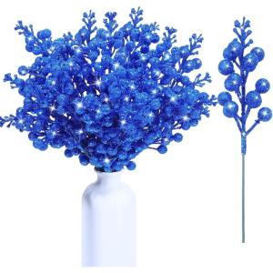 imageGeosar 36 Pcs Christmas Glittered Berries Stems 79 Inch Artificial Berries Sprays Branches Floral Pick for Christmas Tree Ornament DIY Xmas Wreath Crafts Home DecorTurquoisePure ColorBlue