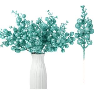 imageGeosar 36 Pcs Christmas Glittered Berries Stems 79 Inch Artificial Berries Sprays Branches Floral Pick for Christmas Tree Ornament DIY Xmas Wreath Crafts Home DecorTurquoisePure ColorTurquoise