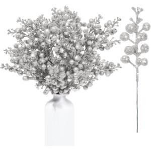 imageGeosar 36 Pcs Christmas Glittered Berries Stems 79 Inch Artificial Berries Sprays Branches Floral Pick for Christmas Tree Ornament DIY Xmas Wreath Crafts Home DecorTurquoisePure ColorSilver
