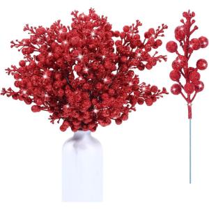 imageGeosar 36 Pcs Christmas Glittered Berries Stems 79 Inch Artificial Berries Sprays Branches Floral Pick for Christmas Tree Ornament DIY Xmas Wreath Crafts Home DecorTurquoisePure ColorRed