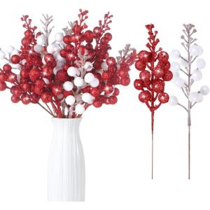 imageGeosar 36 Pcs Christmas Glittered Berries Stems 79 Inch Artificial Berries Sprays Branches Floral Pick for Christmas Tree Ornament DIY Xmas Wreath Crafts Home DecorTurquoisePure ColorWhite  Red  Multicolor