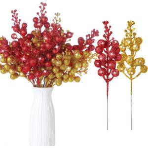 imageGeosar 36 Pcs Christmas Glittered Berries Stems 79 Inch Artificial Berries Sprays Branches Floral Pick for Christmas Tree Ornament DIY Xmas Wreath Crafts Home DecorTurquoisePure ColorRed  Gold  Multicolor