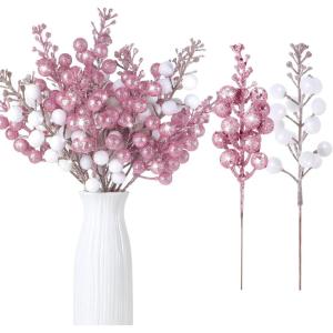 imageGeosar 36 Pcs Christmas Glittered Berries Stems 79 Inch Artificial Berries Sprays Branches Floral Pick for Christmas Tree Ornament DIY Xmas Wreath Crafts Home DecorTurquoisePure ColorWhite  Pink  Multicolor