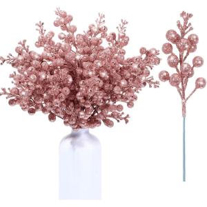 imageGeosar 36 Pcs Christmas Glittered Berries Stems 79 Inch Artificial Berries Sprays Branches Floral Pick for Christmas Tree Ornament DIY Xmas Wreath Crafts Home DecorTurquoisePure ColorRose Gold