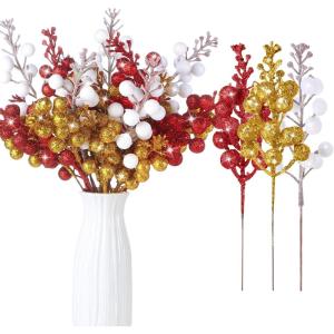 imageGeosar 36 Pcs Christmas Glittered Berries Stems 79 Inch Artificial Berries Sprays Branches Floral Pick for Christmas Tree Ornament DIY Xmas Wreath Crafts Home DecorTurquoisePure ColorRed  White  Gold  Multicolor