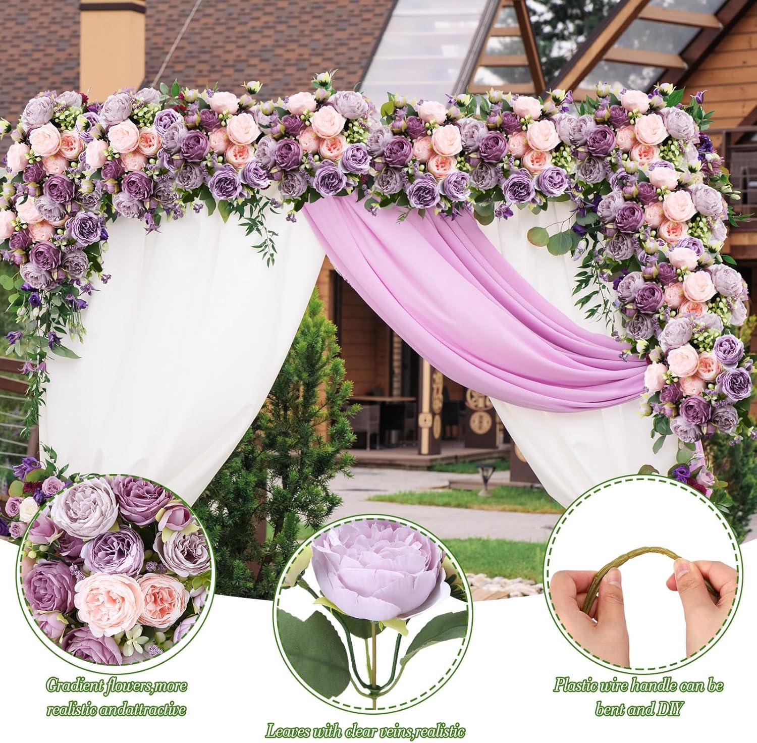 imageGeosar 16 Bundles Artificial Peonies Flowers Fake Silk Peony Bouquet Faux Peonies Flowers Bulk for Decoration Vase Floral Arrangements Wedding Party Table Dusty PinkDusty RoseGray Purple  Light Purple