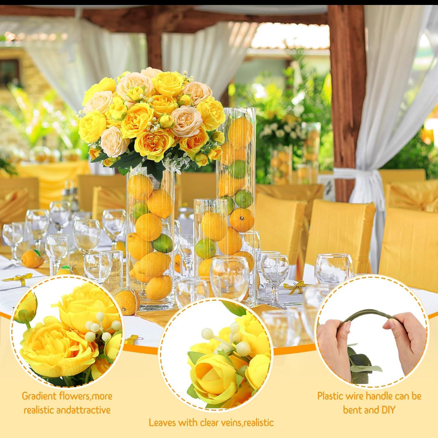 imageGeosar 16 Bundles Artificial Peonies Flowers Fake Silk Peony Bouquet Faux Peonies Flowers Bulk for Decoration Vase Floral Arrangements Wedding Party Table Dusty PinkDusty RoseYellow  Champagne