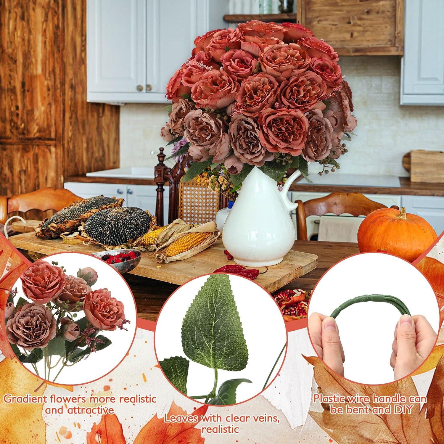 imageGeosar 16 Bundles Artificial Peonies Flowers Fake Silk Peony Bouquet Faux Peonies Flowers Bulk for Decoration Vase Floral Arrangements Wedding Party Table Dusty PinkDusty RoseOrange  Brown