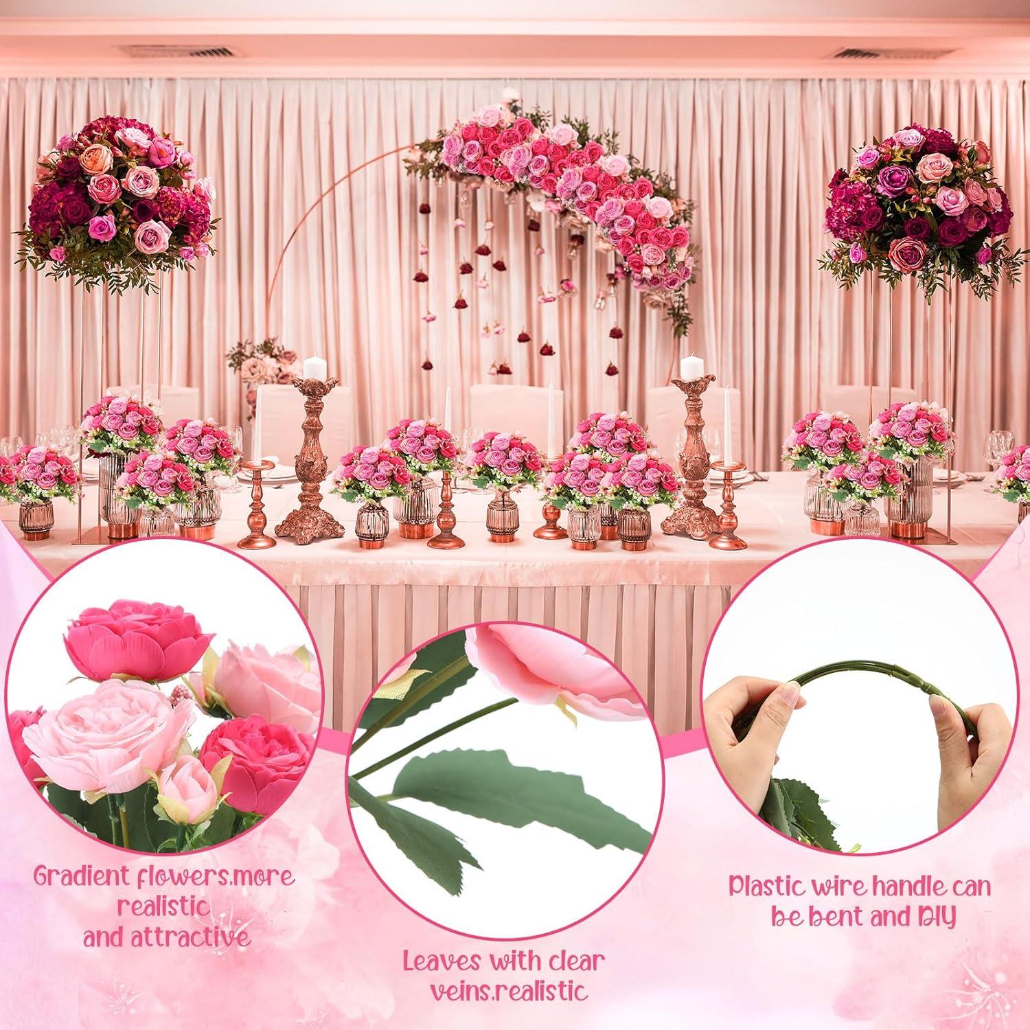 imageGeosar 16 Bundles Artificial Peonies Flowers Fake Silk Peony Bouquet Faux Peonies Flowers Bulk for Decoration Vase Floral Arrangements Wedding Party Table Dusty PinkDusty RoseRose Pink  Light Pink