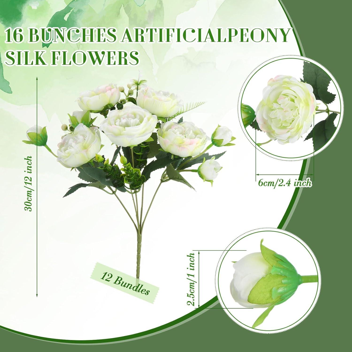 imageGeosar 16 Bundles Artificial Peonies Flowers Fake Silk Peony Bouquet Faux Peonies Flowers Bulk for Decoration Vase Floral Arrangements Wedding Party Table Dusty PinkDusty RoseGreen