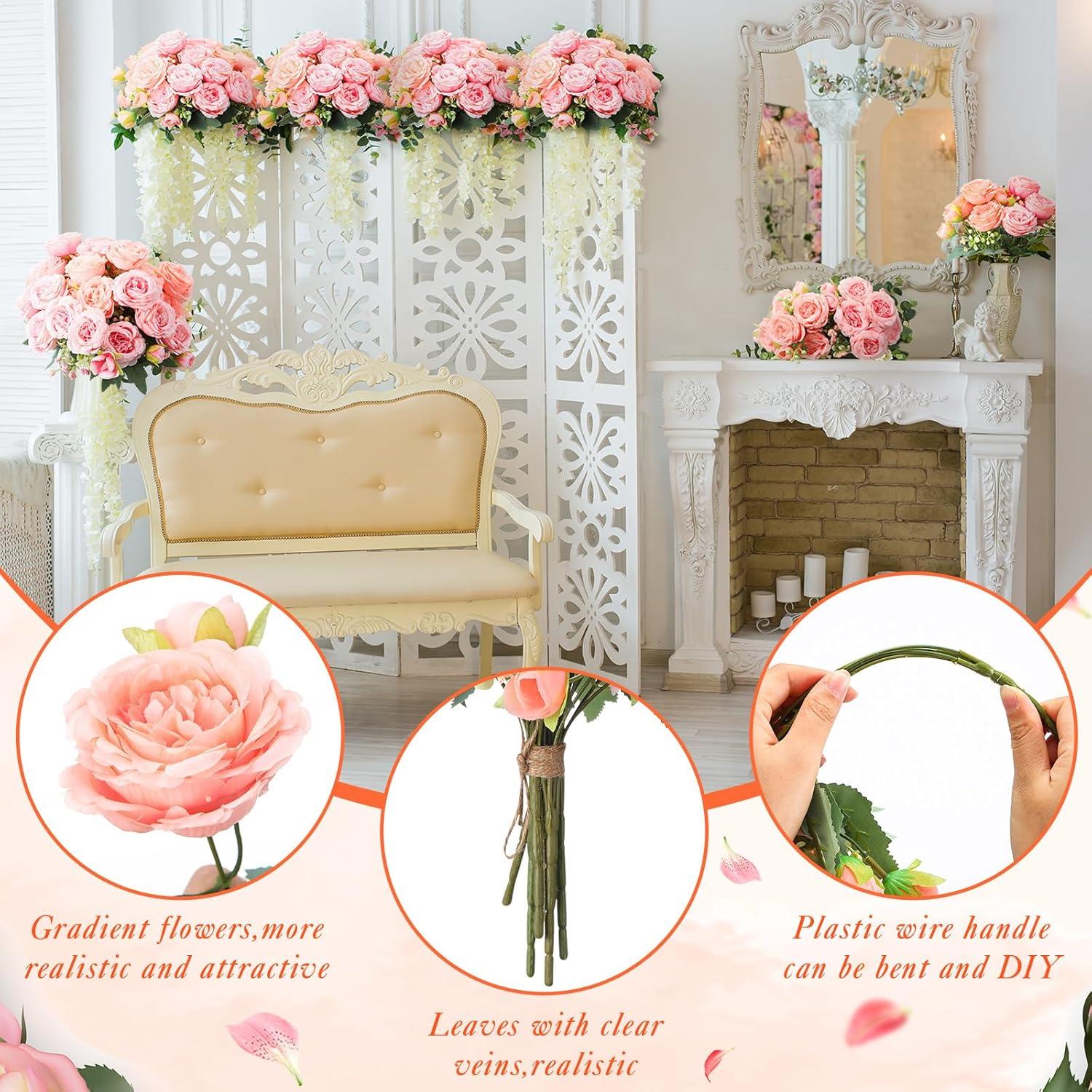 imageGeosar 16 Bundles Artificial Peonies Flowers Fake Silk Peony Bouquet Faux Peonies Flowers Bulk for Decoration Vase Floral Arrangements Wedding Party Table Dusty PinkDusty RosePeach Pink  Light Pink
