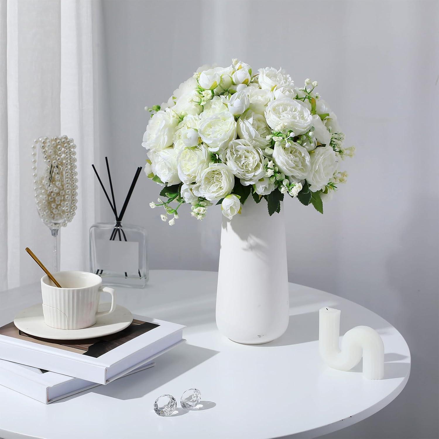 imageGeosar 16 Bundles Artificial Peonies Flowers Fake Silk Peony Bouquet Faux Peonies Flowers Bulk for Decoration Vase Floral Arrangements Wedding Party Table Dusty PinkDusty RoseGreen  White