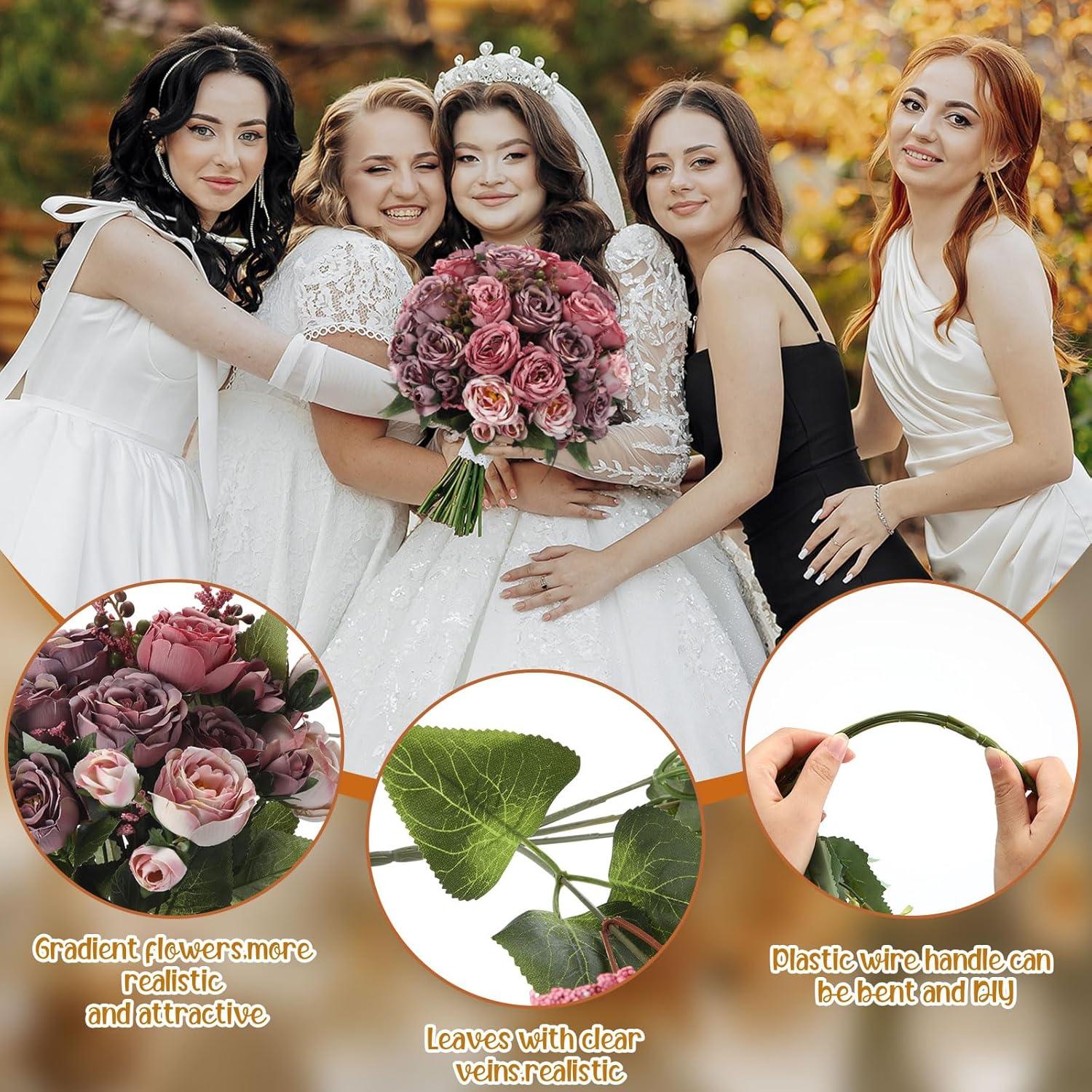 imageGeosar 16 Bundles Artificial Peonies Flowers Fake Silk Peony Bouquet Faux Peonies Flowers Bulk for Decoration Vase Floral Arrangements Wedding Party Table Dusty PinkDusty RosePlum Purple