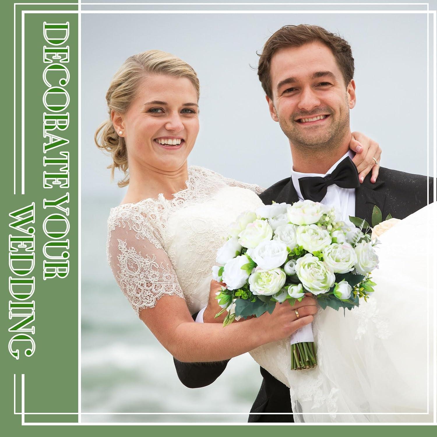 imageGeosar 16 Bundles Artificial Peonies Flowers Fake Silk Peony Bouquet Faux Peonies Flowers Bulk for Decoration Vase Floral Arrangements Wedding Party Table Dusty PinkDusty RoseWhite  Green