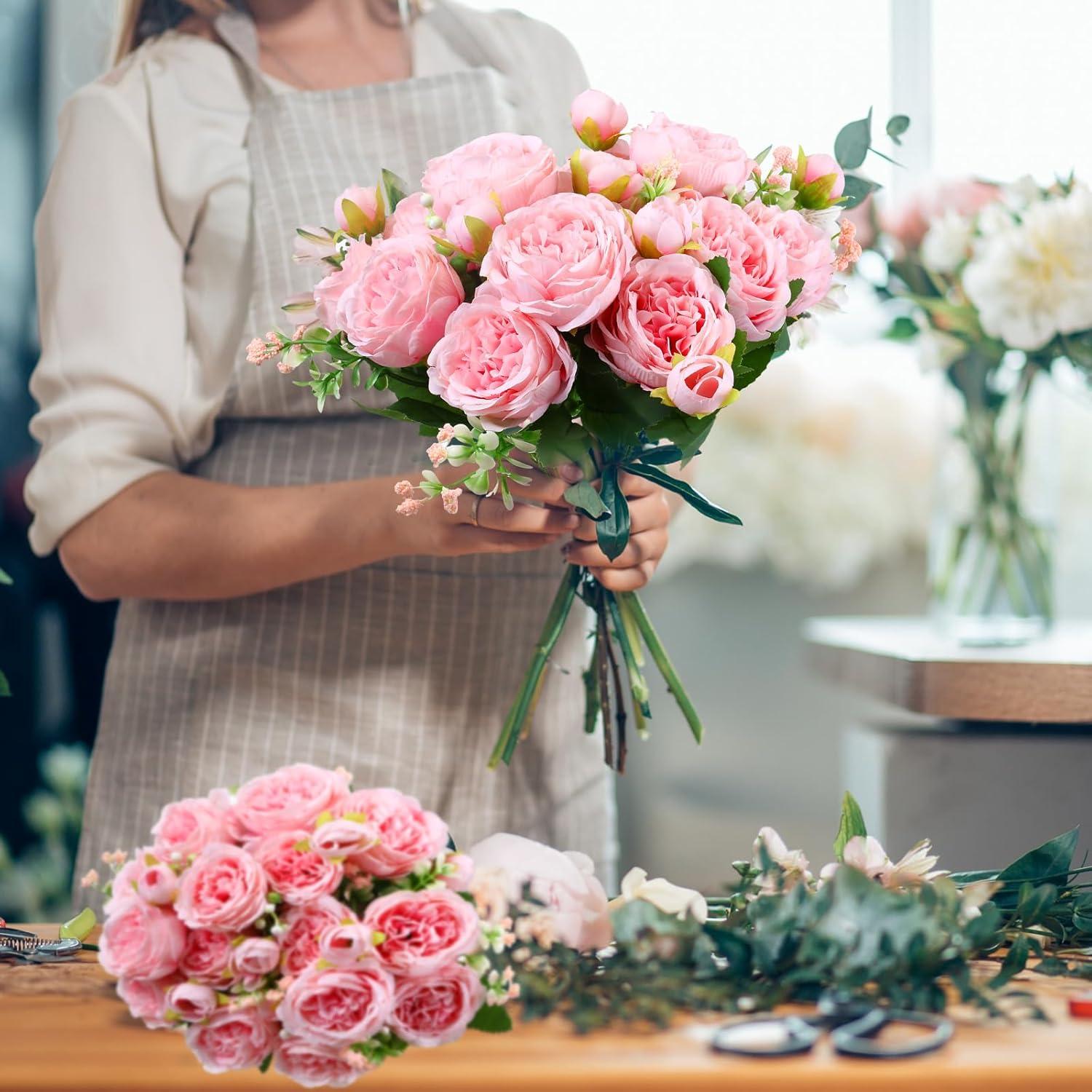 imageGeosar 16 Bundles Artificial Peonies Flowers Fake Silk Peony Bouquet Faux Peonies Flowers Bulk for Decoration Vase Floral Arrangements Wedding Party Table Dusty PinkDusty RosePink