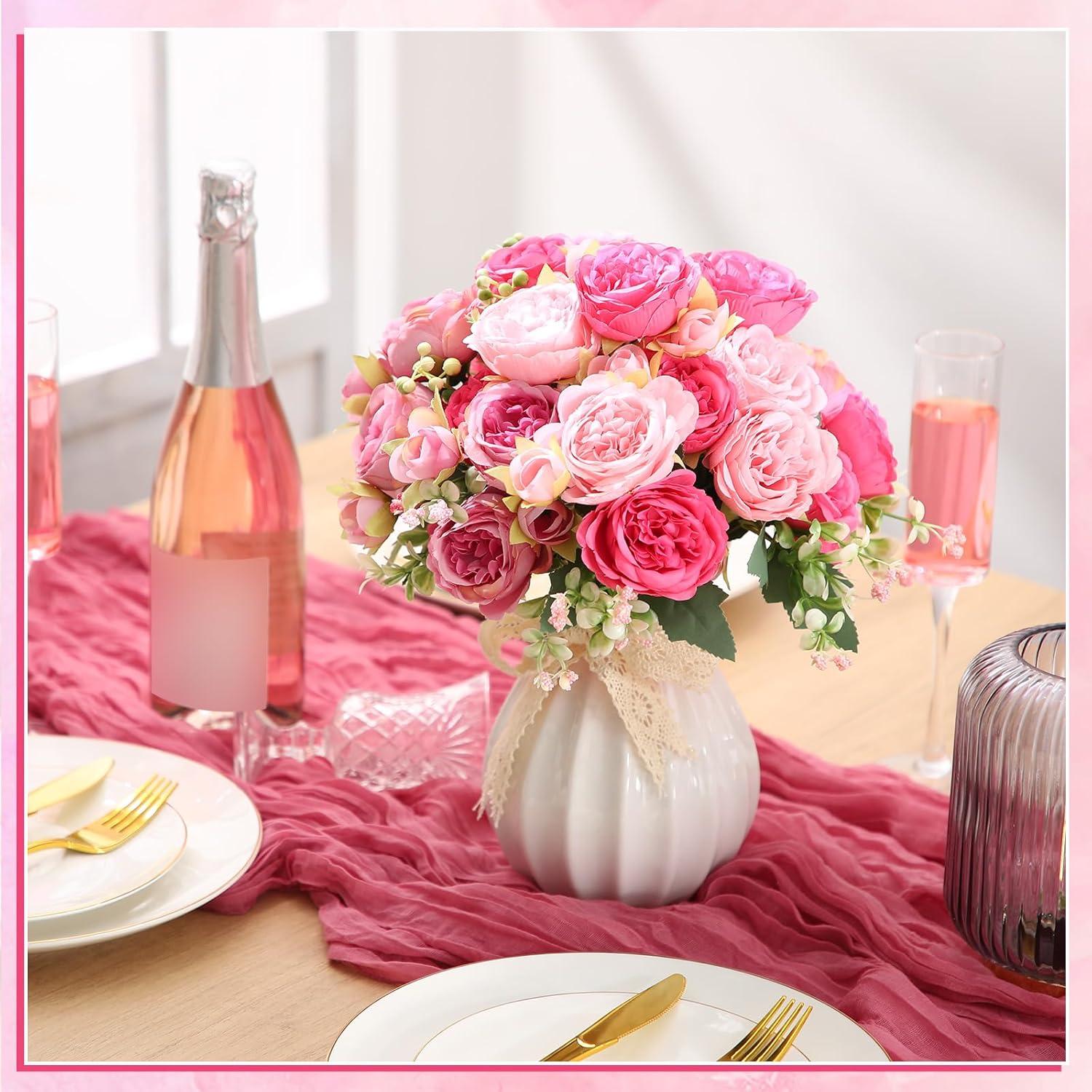 imageGeosar 16 Bundles Artificial Peonies Flowers Fake Silk Peony Bouquet Faux Peonies Flowers Bulk for Decoration Vase Floral Arrangements Wedding Party Table Dusty PinkDusty RoseRose Pink  Light Pink