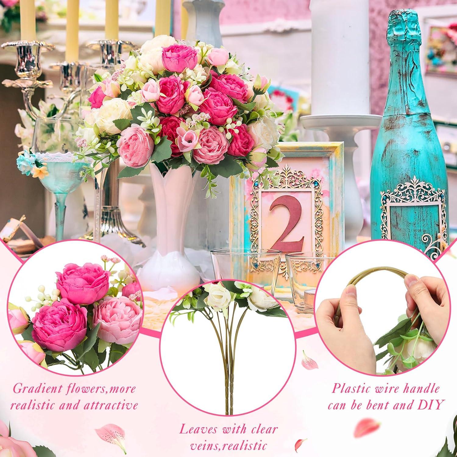 imageGeosar 16 Bundles Artificial Peonies Flowers Fake Silk Peony Bouquet Faux Peonies Flowers Bulk for Decoration Vase Floral Arrangements Wedding Party Table Dusty PinkDusty RoseBright Color