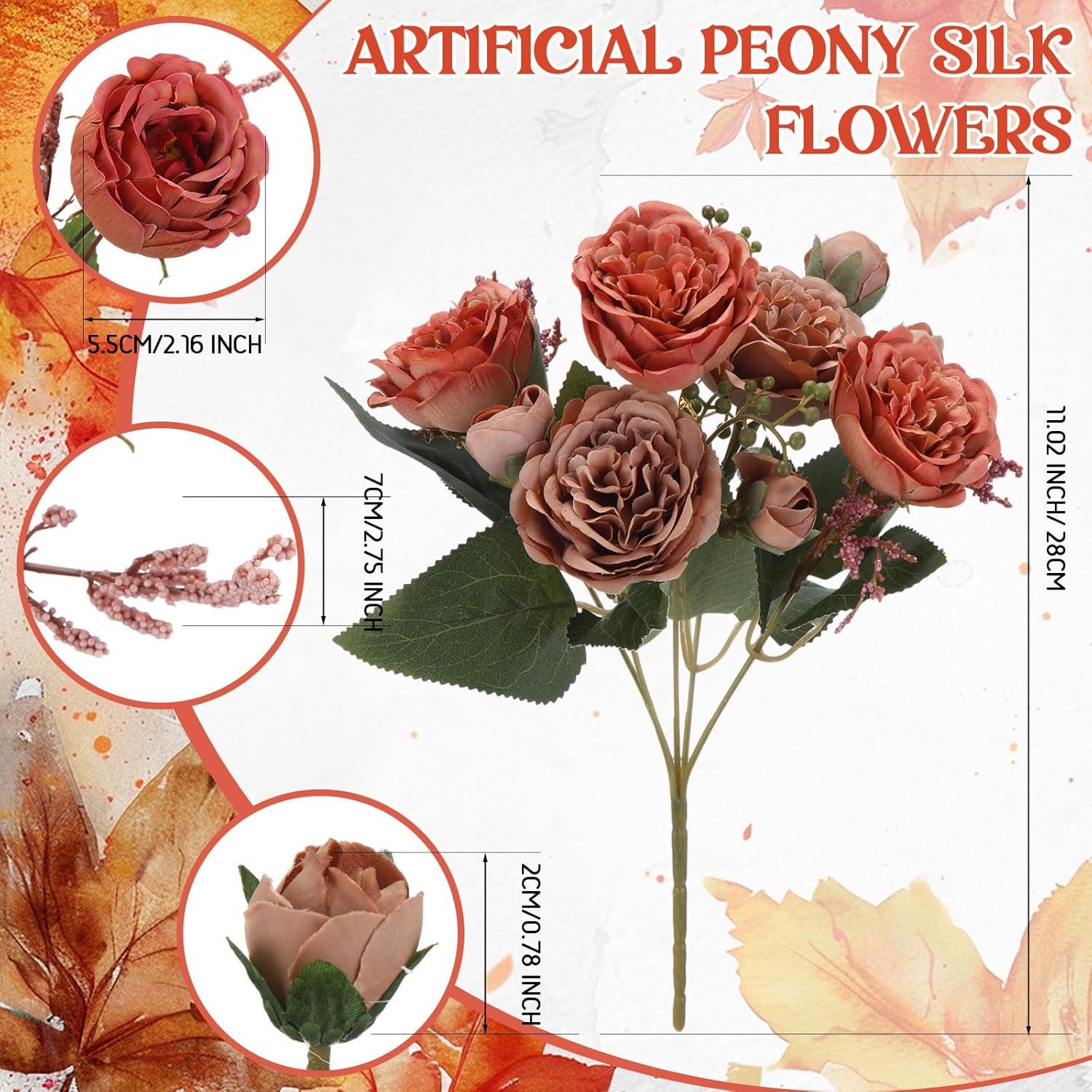 imageGeosar 16 Bundles Artificial Peonies Flowers Fake Silk Peony Bouquet Faux Peonies Flowers Bulk for Decoration Vase Floral Arrangements Wedding Party Table Dusty PinkDusty RoseOrange  Brown
