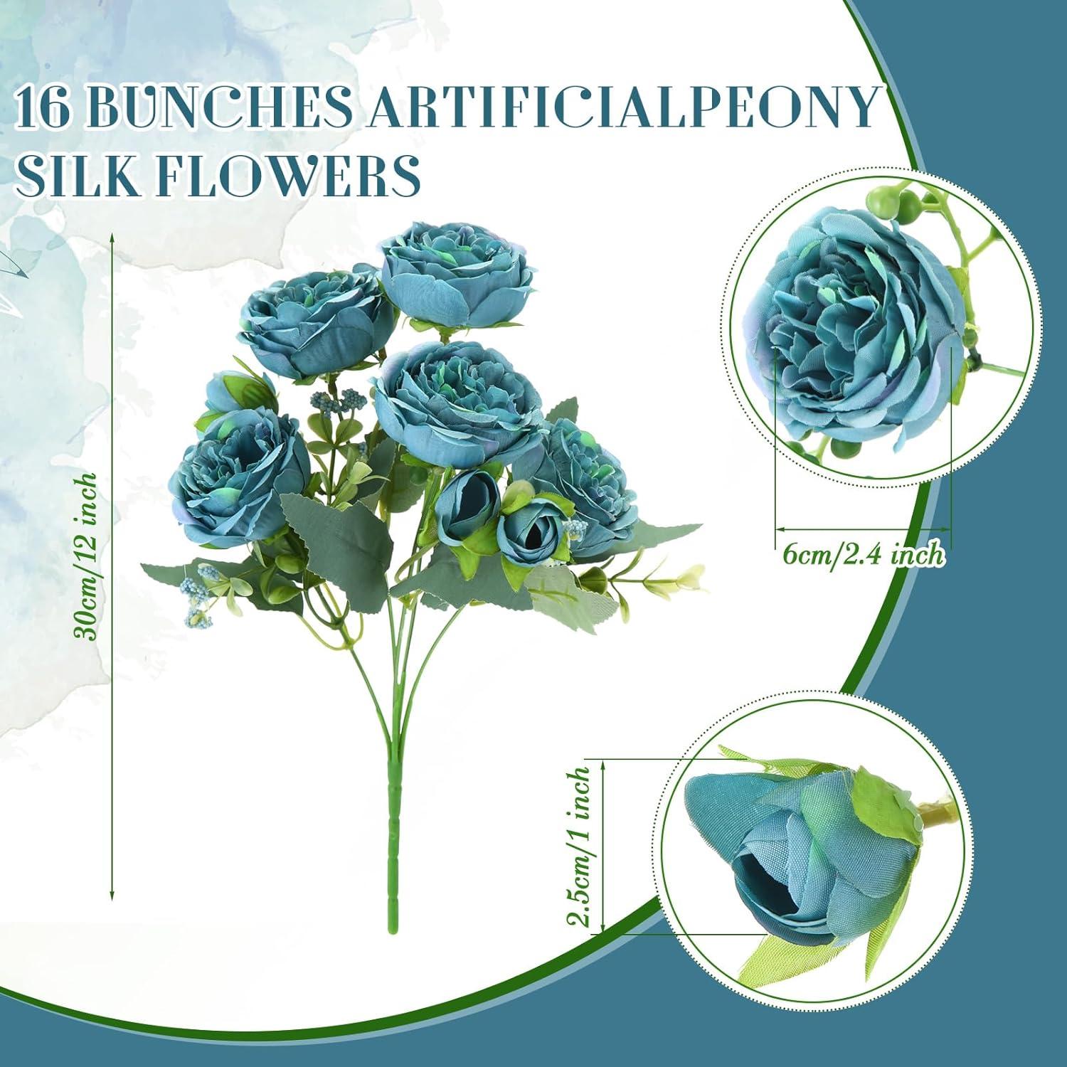 imageGeosar 16 Bundles Artificial Peonies Flowers Fake Silk Peony Bouquet Faux Peonies Flowers Bulk for Decoration Vase Floral Arrangements Wedding Party Table Dusty PinkDusty RoseTeal