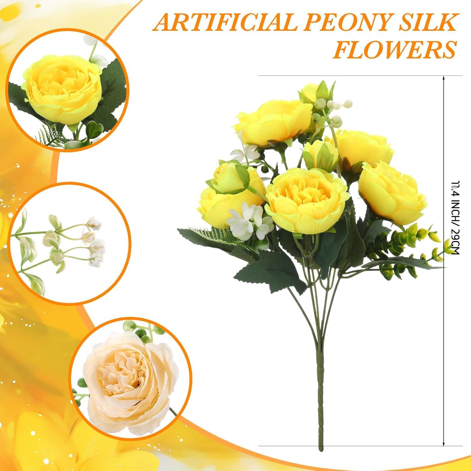 imageGeosar 16 Bundles Artificial Peonies Flowers Fake Silk Peony Bouquet Faux Peonies Flowers Bulk for Decoration Vase Floral Arrangements Wedding Party Table Dusty PinkDusty RoseYellow  Champagne