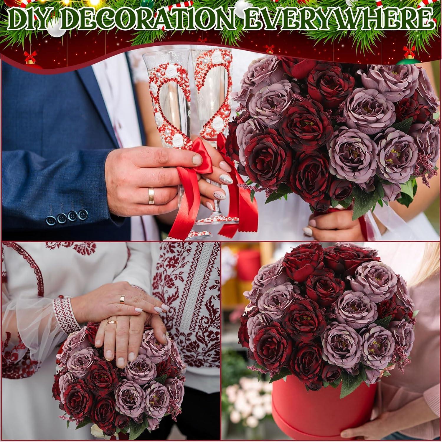 imageGeosar 16 Bundles Artificial Peonies Flowers Fake Silk Peony Bouquet Faux Peonies Flowers Bulk for Decoration Vase Floral Arrangements Wedding Party Table Dusty PinkDusty RoseWine Red  Gray