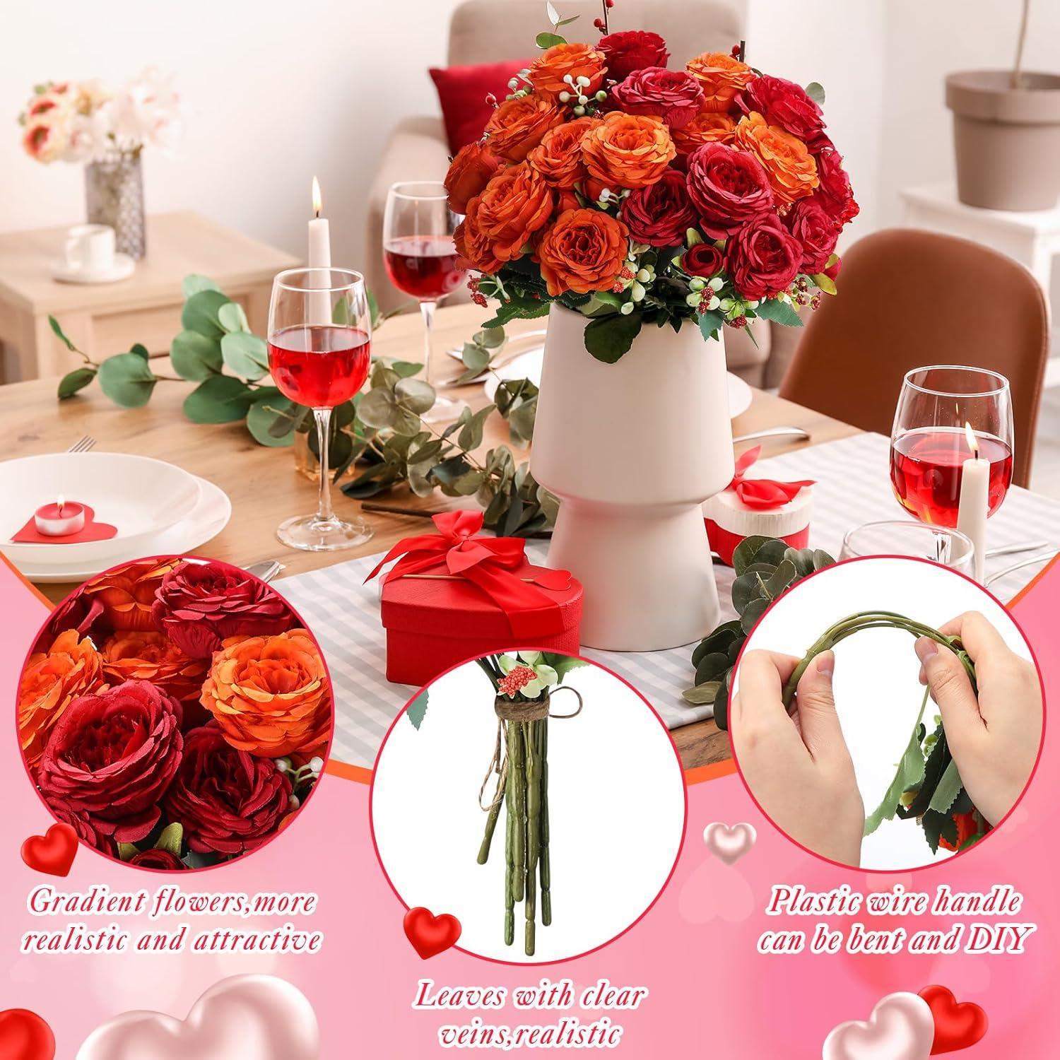 imageGeosar 16 Bundles Artificial Peonies Flowers Fake Silk Peony Bouquet Faux Peonies Flowers Bulk for Decoration Vase Floral Arrangements Wedding Party Table Dusty PinkDusty RoseOrange  Deep Red