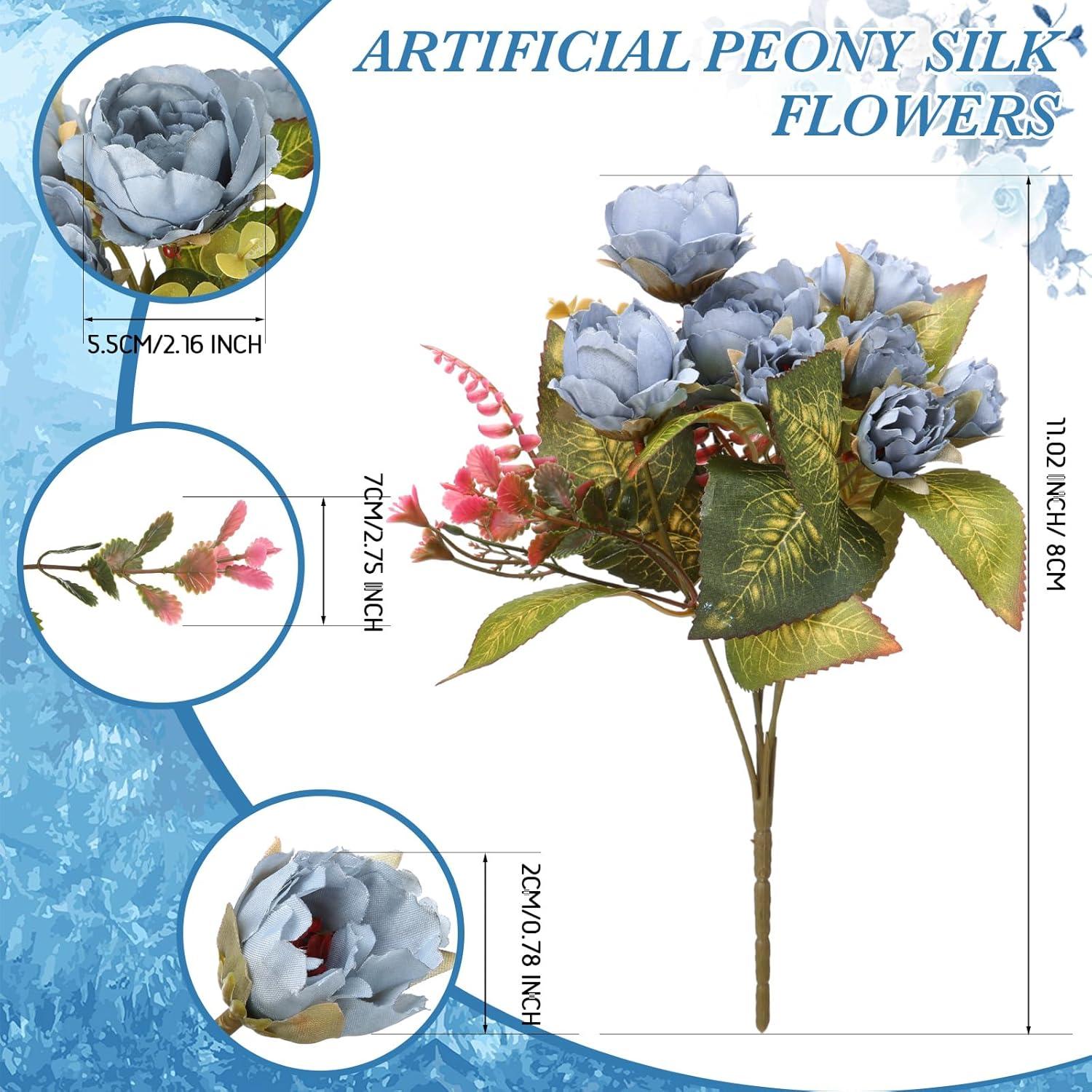 imageGeosar 16 Bundles Artificial Peonies Flowers Fake Silk Peony Bouquet Faux Peonies Flowers Bulk for Decoration Vase Floral Arrangements Wedding Party Table Dusty PinkDusty RoseBlue