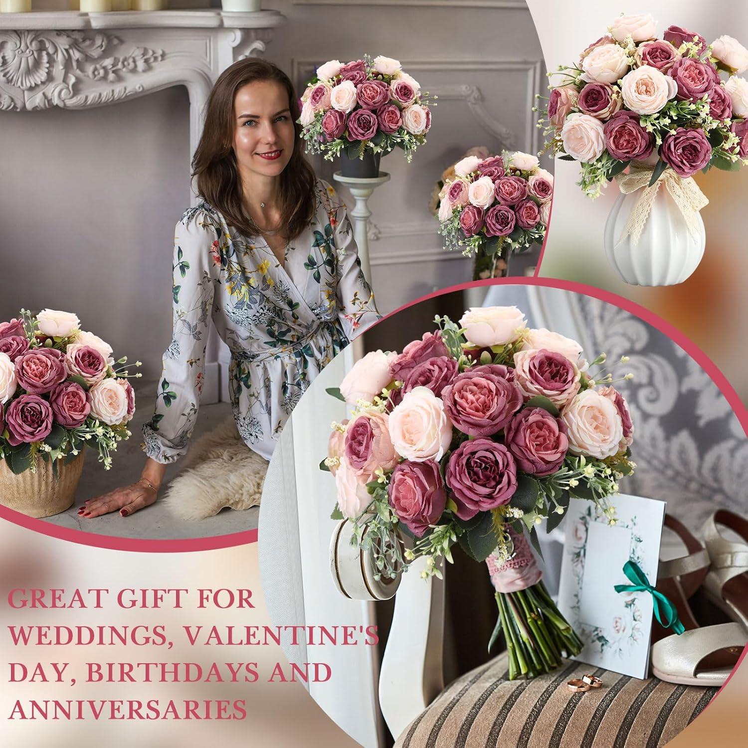 imageGeosar 16 Bundles Artificial Peonies Flowers Fake Silk Peony Bouquet Faux Peonies Flowers Bulk for Decoration Vase Floral Arrangements Wedding Party Table Dusty PinkDusty RoseDusty Pink  Dusty Rose