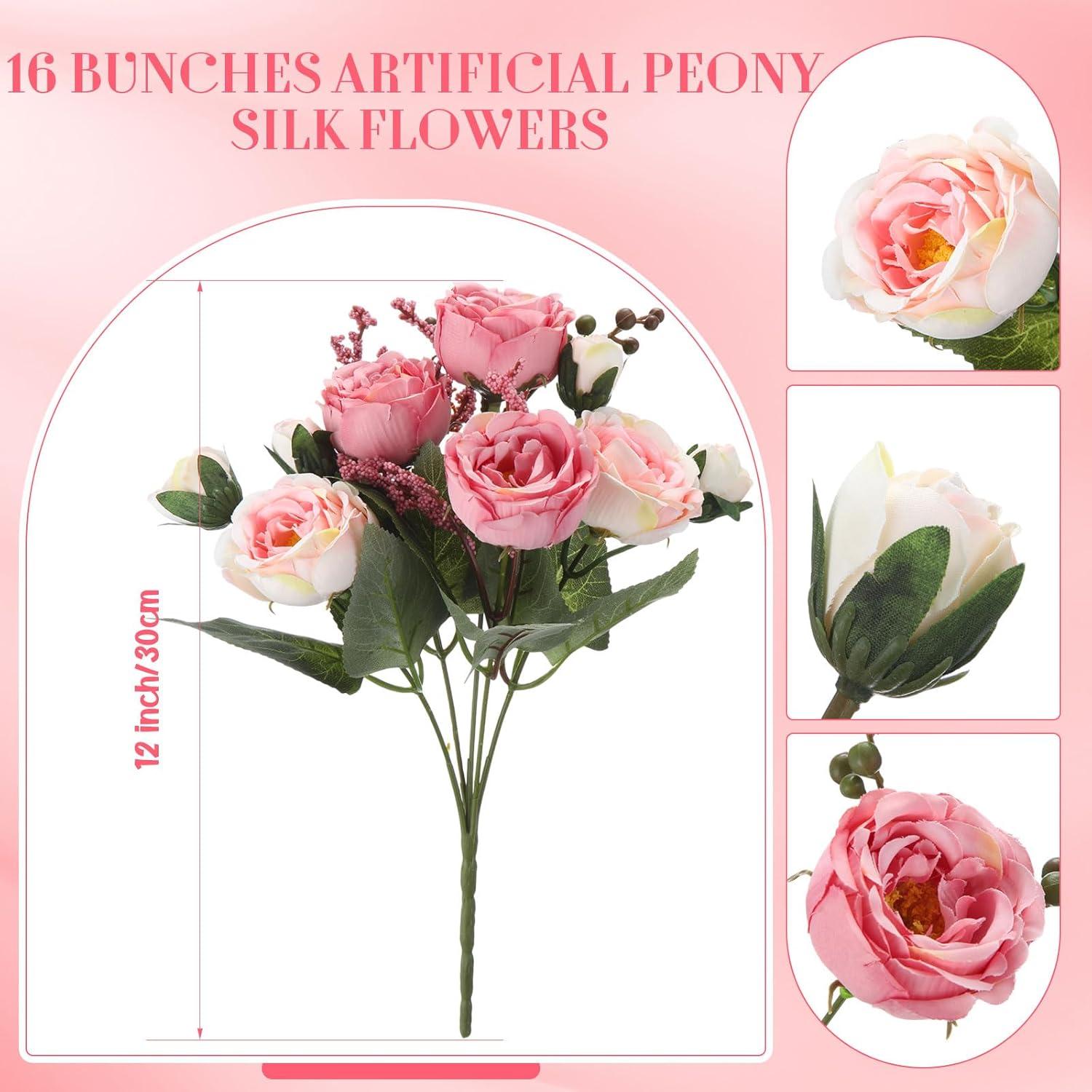 imageGeosar 16 Bundles Artificial Peonies Flowers Fake Silk Peony Bouquet Faux Peonies Flowers Bulk for Decoration Vase Floral Arrangements Wedding Party Table Dusty PinkDusty RosePink Lavender