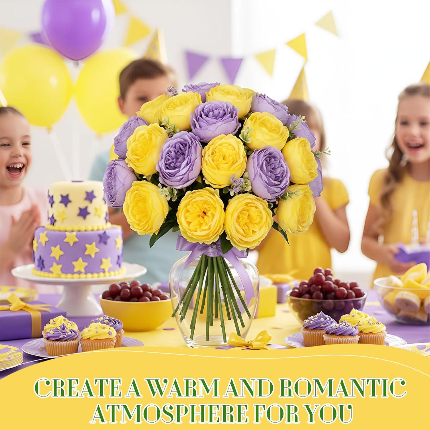 imageGeosar 16 Bundles Artificial Peonies Flowers Fake Silk Peony Bouquet Faux Peonies Flowers Bulk for Decoration Vase Floral Arrangements Wedding Party Table Dusty PinkDusty RosePurple  Yellow  16 Bundles